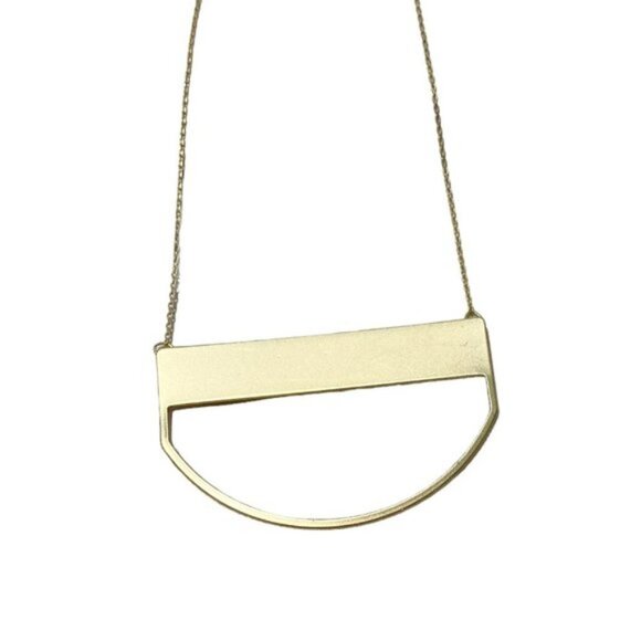 Matte Gold Women's Half Moon Bar Disc Necklace - Picture 2 of 3